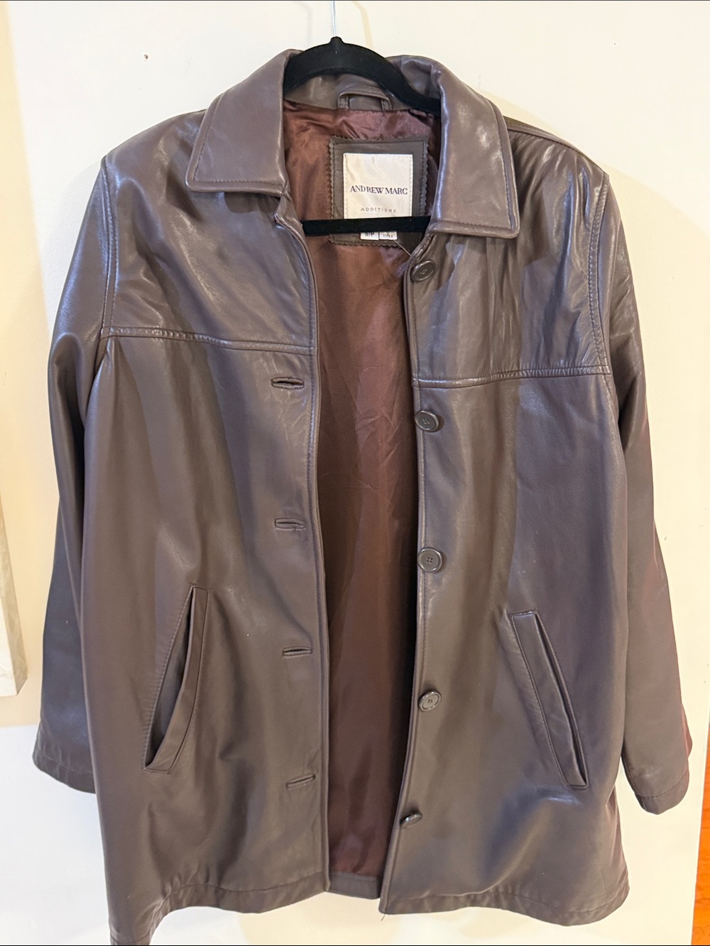 Andrew Marc Dark Brown Leather Button-Up Jacket